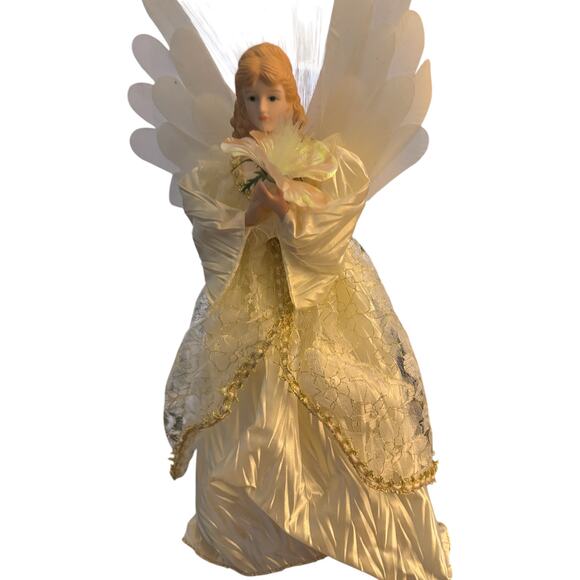 Kurt Adler 14" Lighted Gold & Ivory Angel Tree Topper - Fiber Optic - Picture 2 of 6